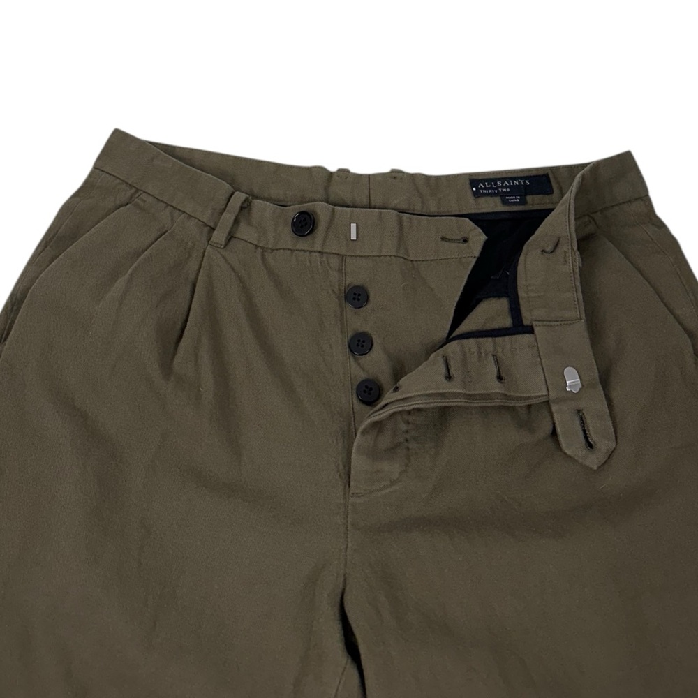 Allsaints Mens 32 X 25 Pants Tallis Pleated Cropped Trouser Green Cotton Wool - Picture 7 of 13